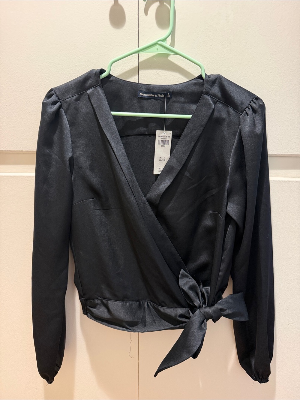 Abercrombie & Fitch Black Satin Wrap Blouse